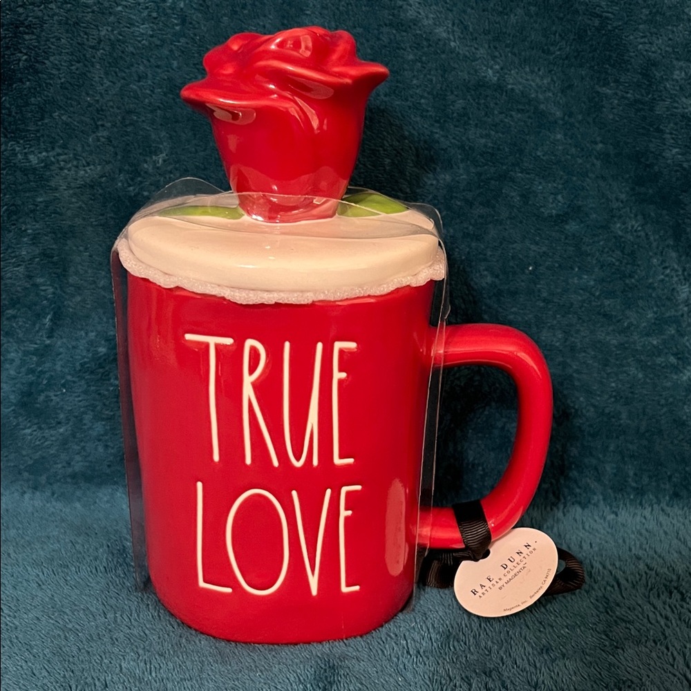 Rae Dunn Red Mug with Rose Lid